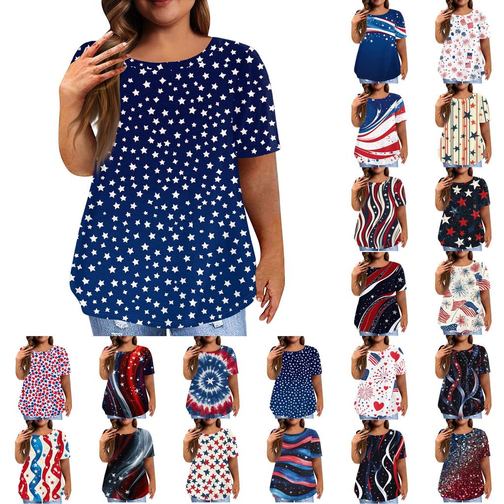 Women's Large Size T-Shirt Casual Tie-dye Round Neck Short Sleeve Top