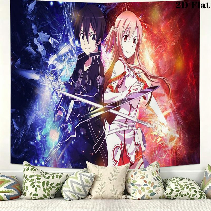 Sword Art Online Wall Tapestry Aesthetic Wall Hanging Printed Fabric Blanket Decorative Tapestries for Bedroom Living Room Home Decor