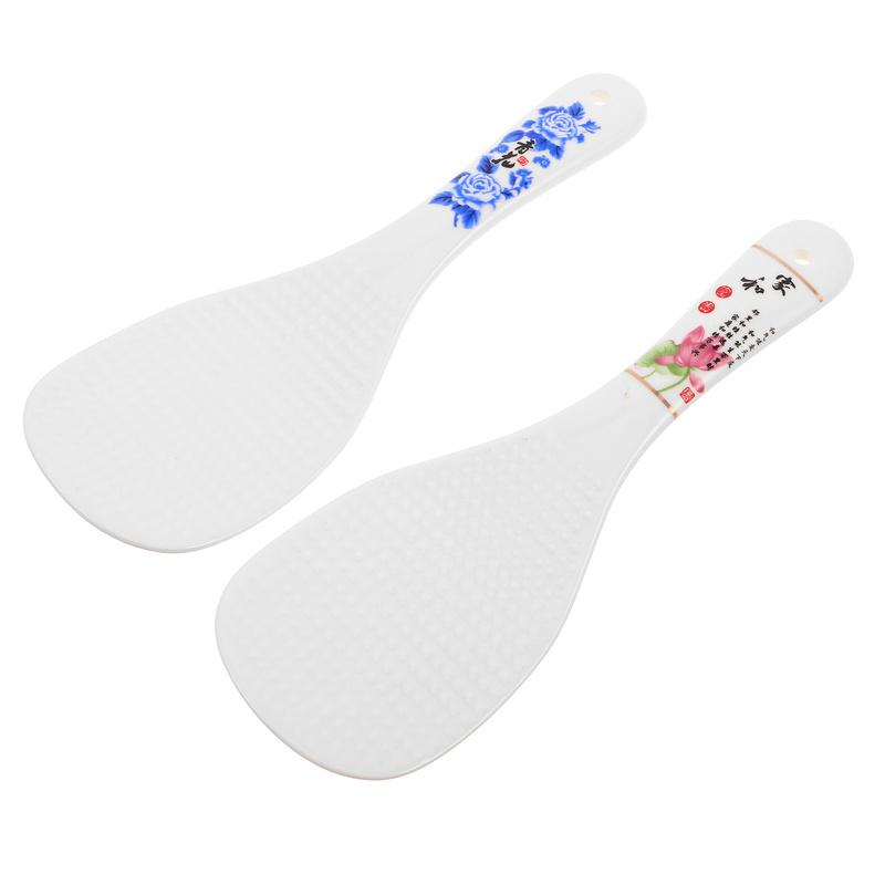 2Pcs Heat Resistant Rice Spoon Paddle Ceramic Nonstick Rice Spatula Cooking Scoop Kitchen Utensils Serving Spoon