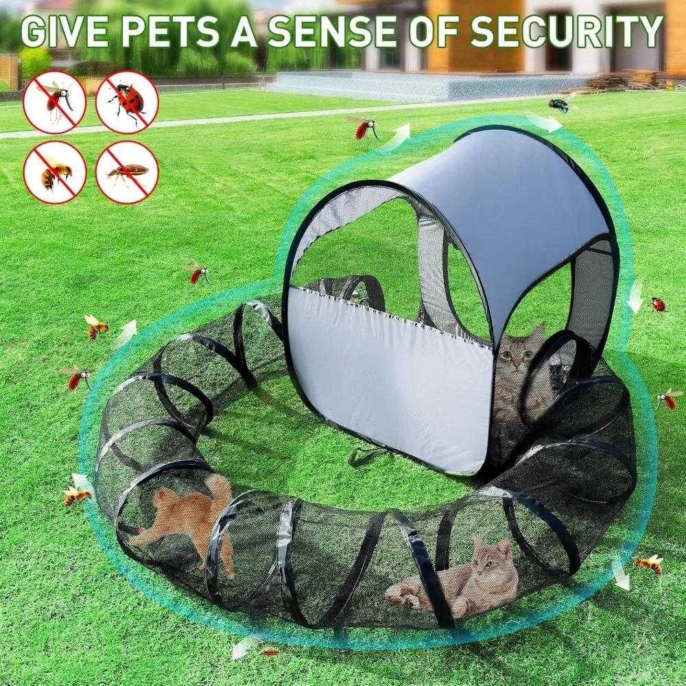 Outdoor cat game fence with tunnel - Foldable pet game fence, suitable for backyard and camping