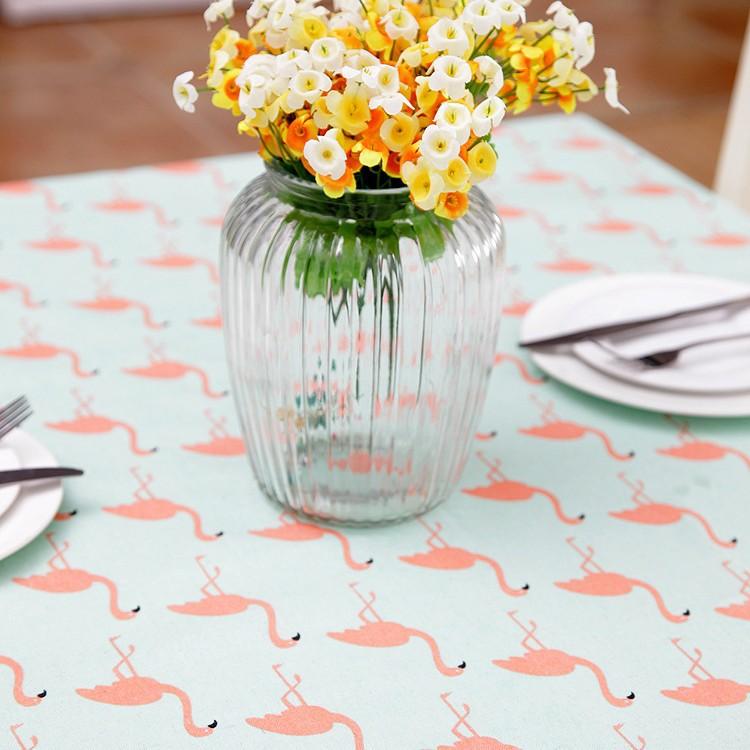 Cartoon Polyester Cotton Imitation Linen Small Fresh Flamingo Printed Tablecloth Coffee Table Tablecloth