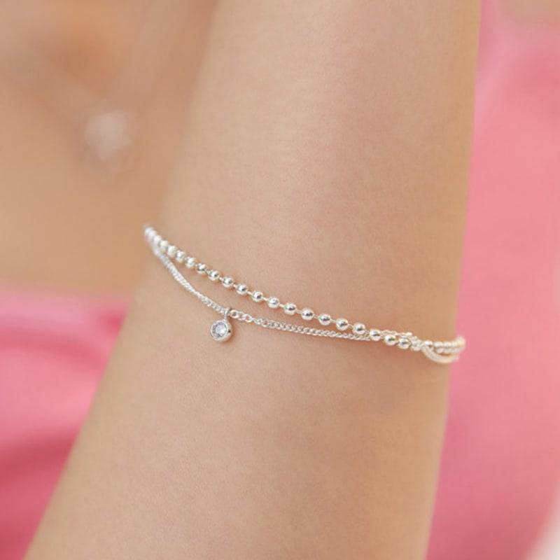 Dmoment (925 Silver) Luna Drop Layered Silver Bracelet