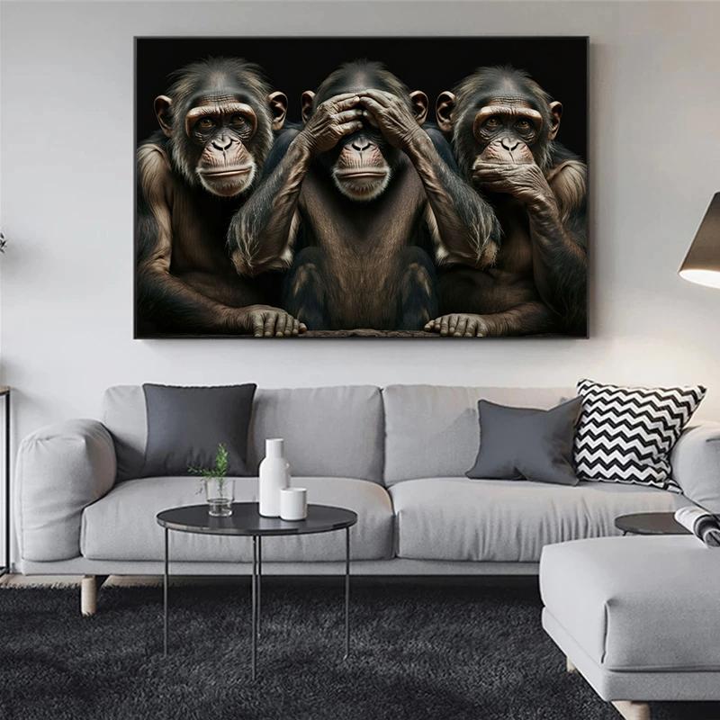 Trei maimuțe înțelepte Portret Art Poster Print Canvas Pictură Animal Wall Art Picture for Living Room Decor Cuadros