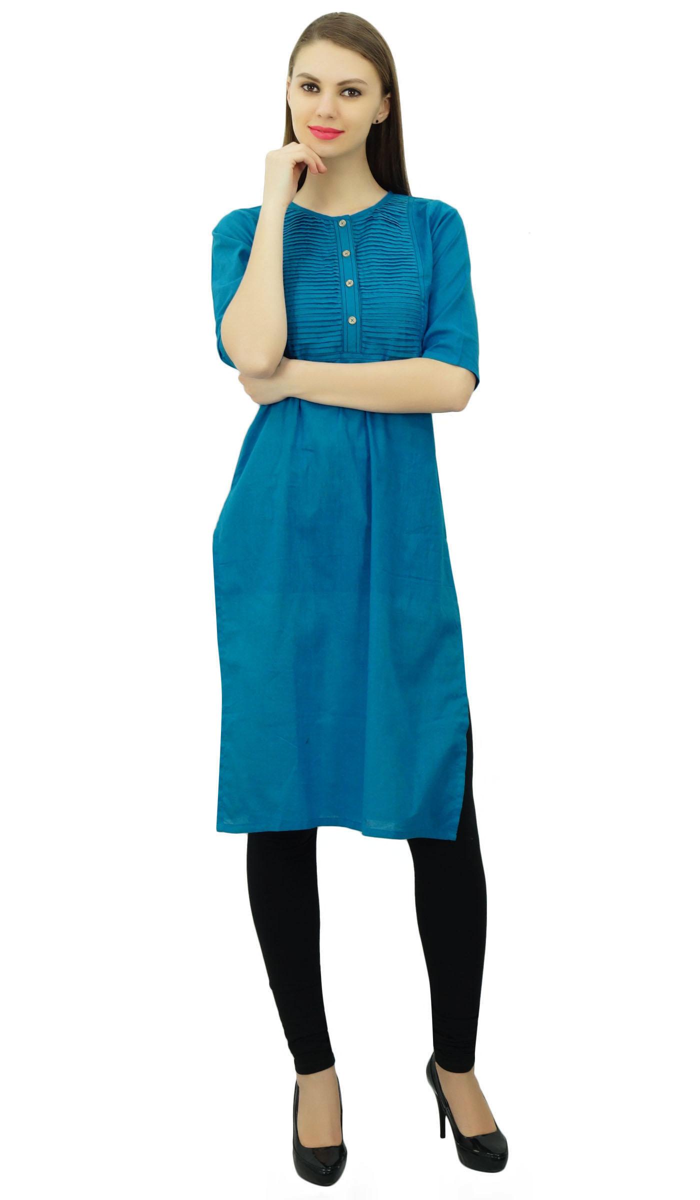 

Phagun Бавовняна дизайнерська жіноча етнічна топ-туніка Kurta, пряме індійське плаття 8 чирок синього кольору