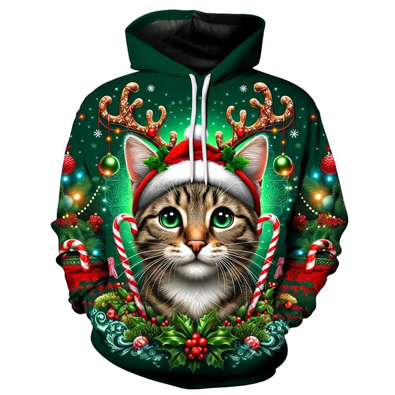 2026 Santa Claus Christmas Carnival 3D Printed Cute Animal Hooded Sweatshirt Suitable for Both Men and Women