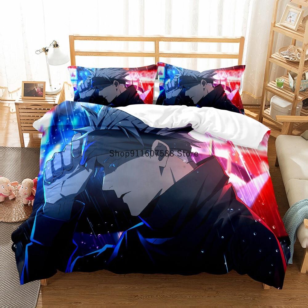 Japonské Anime Jujutsu Kaisen Ložní Souprava Queen King Double Povlak na Přikrývku a Povlak na Polštář Dekorace pro Děti Měkký Domácí Textil