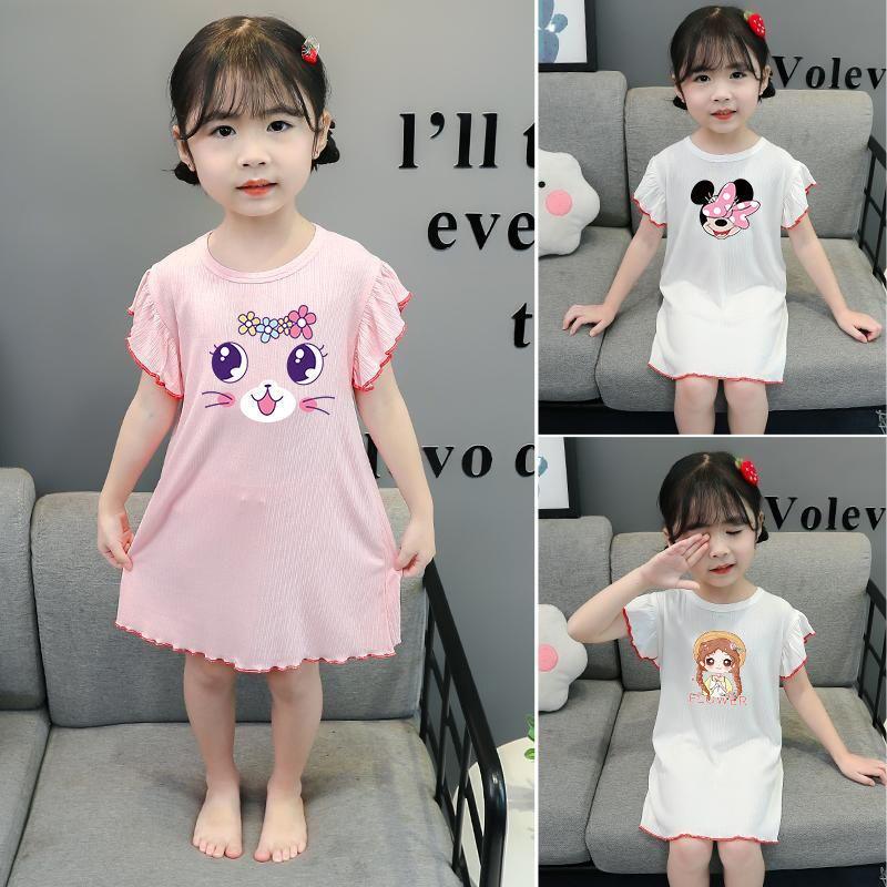 Girls Summer Lightweight Ice Silk Nightgown Home Sleepwear for Air Conditioned Rooms