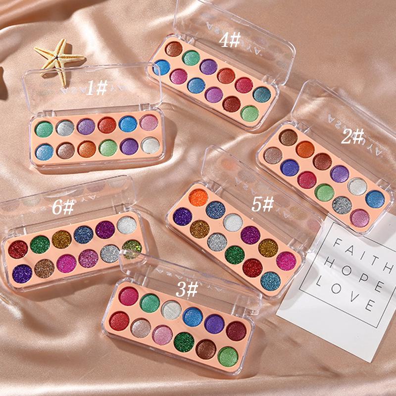 12-Color Glitter & Pearlescent Eyeshadow Palette for Students and Stage Makeup