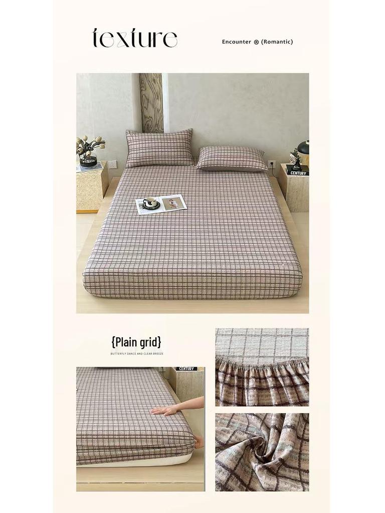 Retro-Stil Rutschfeste Weiche Leinen-Baumwolle Spannbettlaken, Doppellagige Crinkle-Gaze, Schrumpffrei, Atmungsaktiv, Verdickte Tagesdecke R