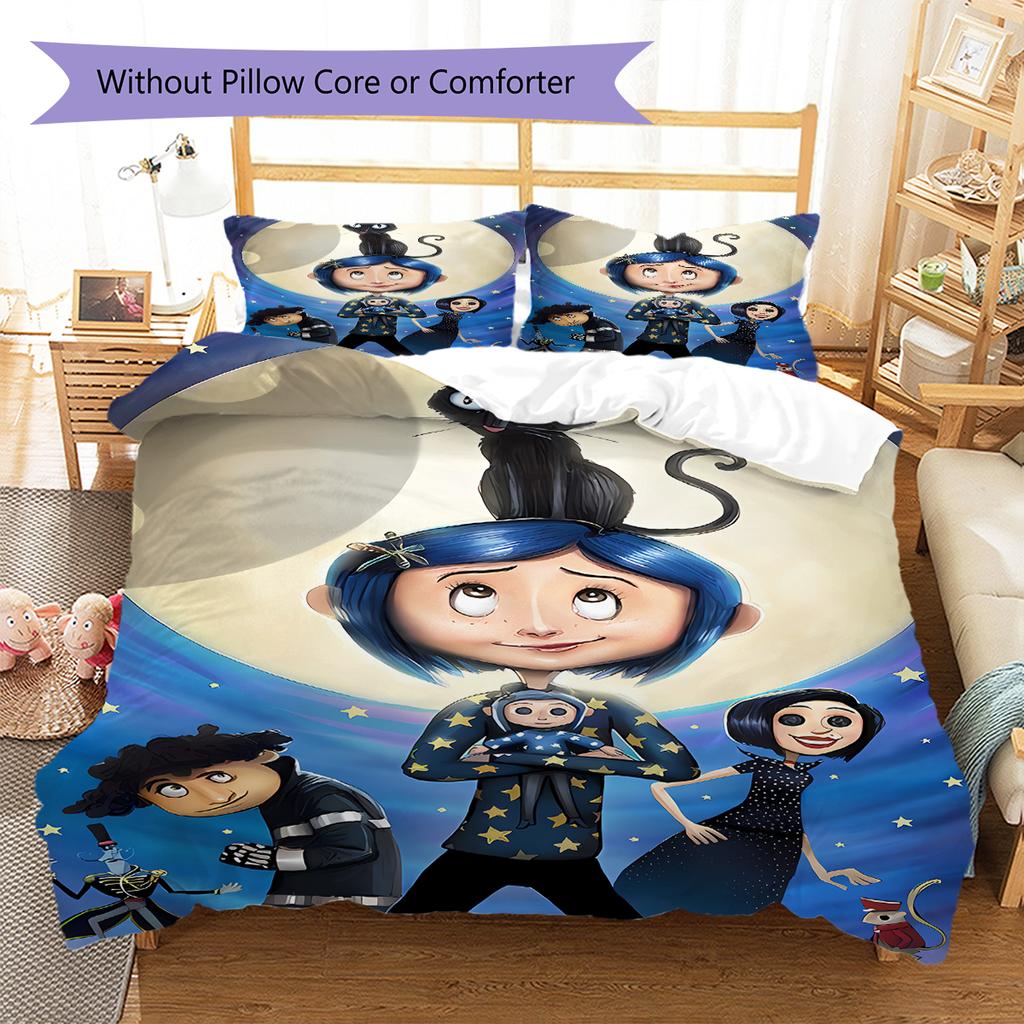 Coraline Pattern Bedding Quilt Set Quilt Cover Pillowcase Home Decoration Gift (1 * Duvet Cover + 2 * Pillowcase, Without Core)
