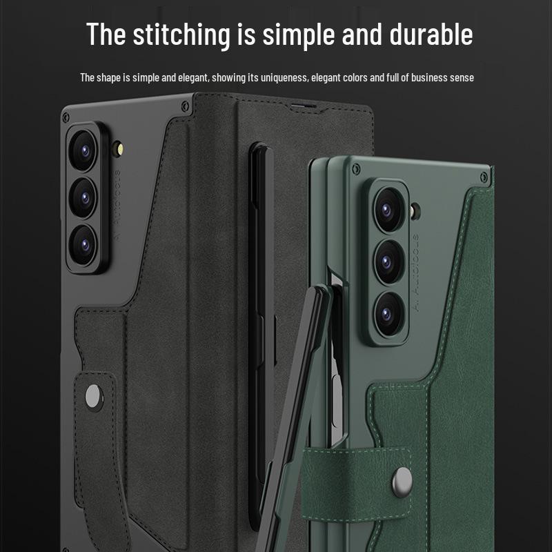 Samsung Z Fold 6 Armor Flip Leather Case with Pen Slot - Full-Wrap Business Shell