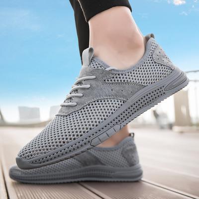 Moda de Verão Masculina Novos Sapatos de Malha Respirável Tecidos com Mosca para Verão ao Ar Livre Redondos Confortáveis e Antiderrapantes Sapatos Esportivos Masculinos de Cano Baixo