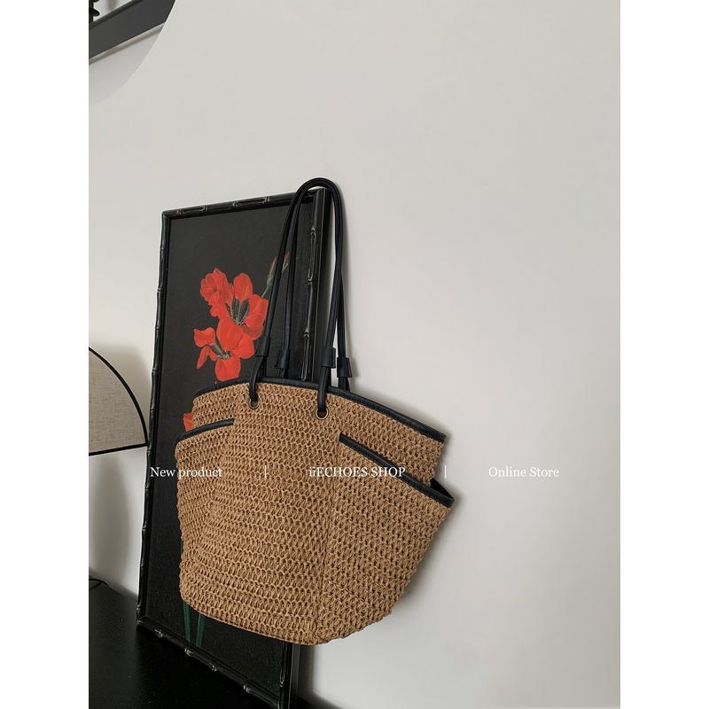 

Iiechoes Подходит ко всем юбкам в магазине ~ Я люблю портативную плетеную сумку на одно плечо Ins Пляжная сумка Curry color