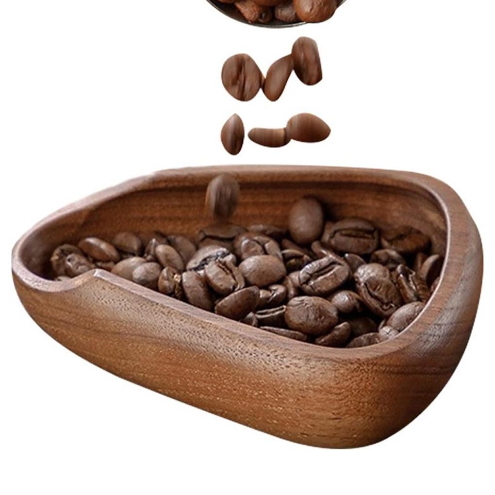 Wooden Coffee Bean Dosing Bowl With Small Spoon Rest Natural Walnut Wood For Coffee Dosing Cup