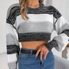 Autumn Winter Vintage Stripe Print Loose Cardigan Sweater Long Sleeve O Neck Knitwear