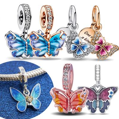 Silberfarben Bunt Schmetterling Libelle Anhänger Perlen Passend für Armband DIY Feiner Schmuck Geschenk für Frauen