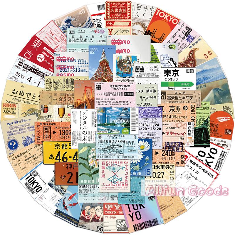 [TG835]60PCS Japanese Postcard Ticket INS Style Stamp Sticker Stationery Travel Diary Luggage Waterproof Helmet Stickers