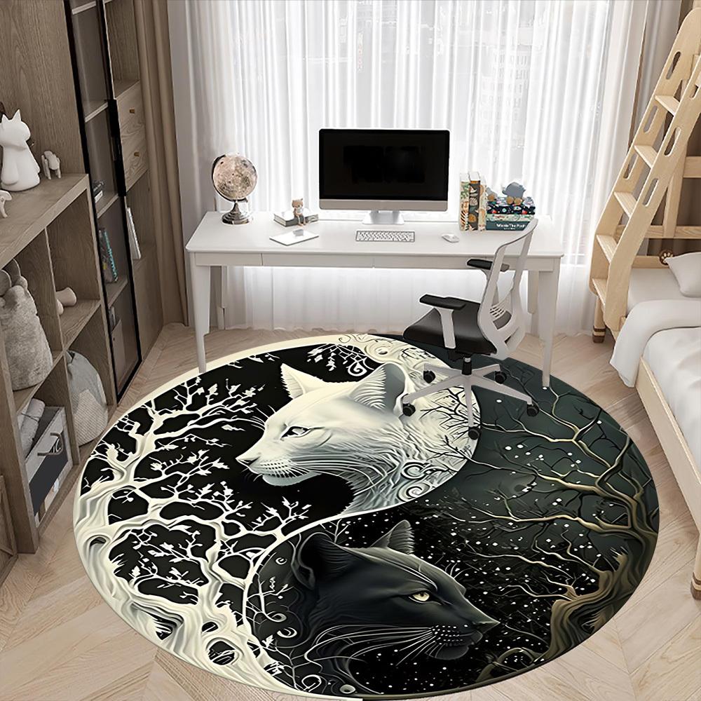 1PC Yin-Yang Cats Chair Carpet for Office Non-Slip, Lightweight, Machine Washable Rug for Office, Sleeping, Room - Holiday Decoryy251009026