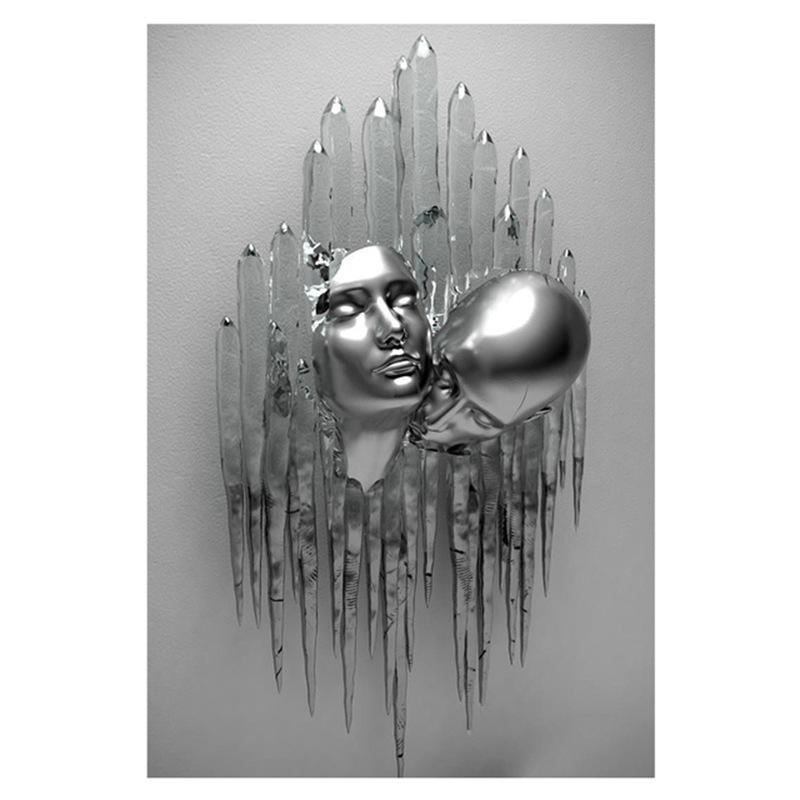 Gold and Silver Figure Statue Canvas Painting Poster Prints Romantic Lovers Pictures Modern Wall Art Home Decor