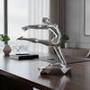Silver Exercise Pose Figurine with Rectangular Base Glossy Resin Sculpture Artistic