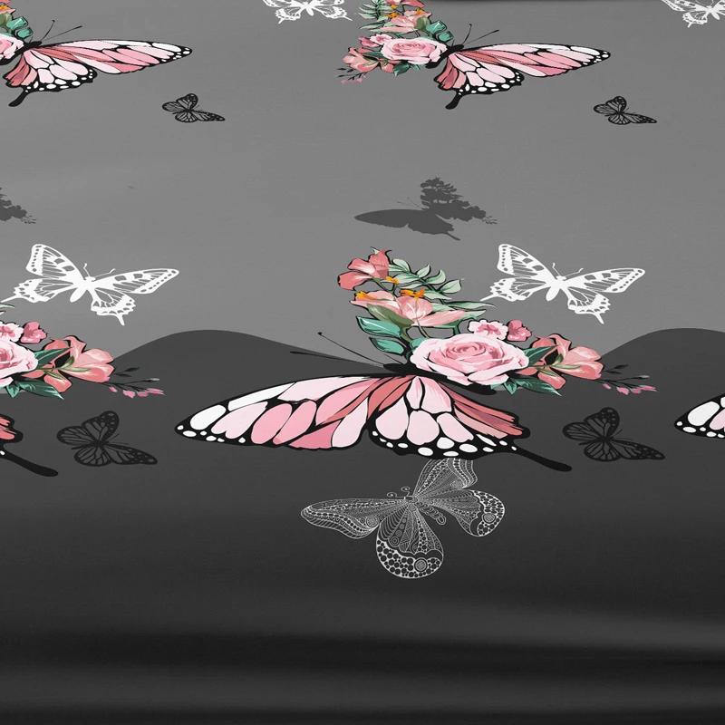 1 Rose Butterfly Patterned Frosted Bedsheet, Printed Bed Cover For Bedroom, Bedding (Excluding Pillowcases)