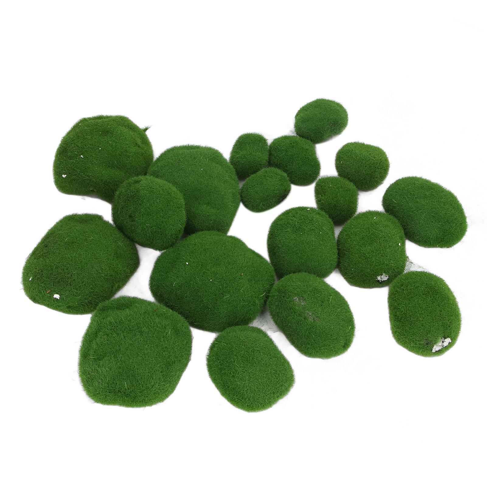 

18 шт. искусственных камней из мха, декоративные камни, покрытые искусственным мхом, для аквариума, зеленые