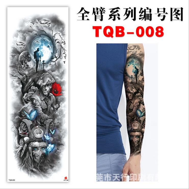 TQB(001-008)Hochwertiger Wasserübertragungs-Vollarm-Ärmel Temporärer Tattoo-Aufkleber Lieferant für Erwachsene Mann Frauen