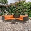4 Piece Rattan Garden Furniture Set, Outdoor Corner Sofa Set with Storage Table, Loveseats, Cushions - Orange