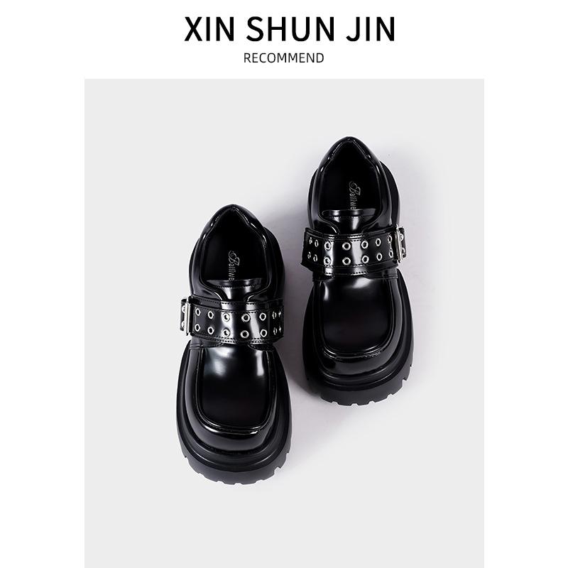 Loafers women's 2025 new sweet and cool Brock style thick-soled heightening single shoes retro black non-slip small leather shoes