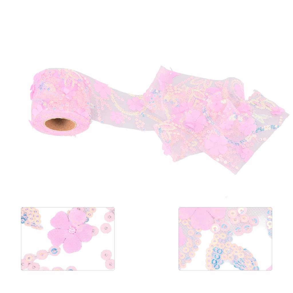 Tulle Roll 10 Yards Embroidered Sequins Flowers Mesh Ribbon Decorative Craft AccessoriesDark Pink