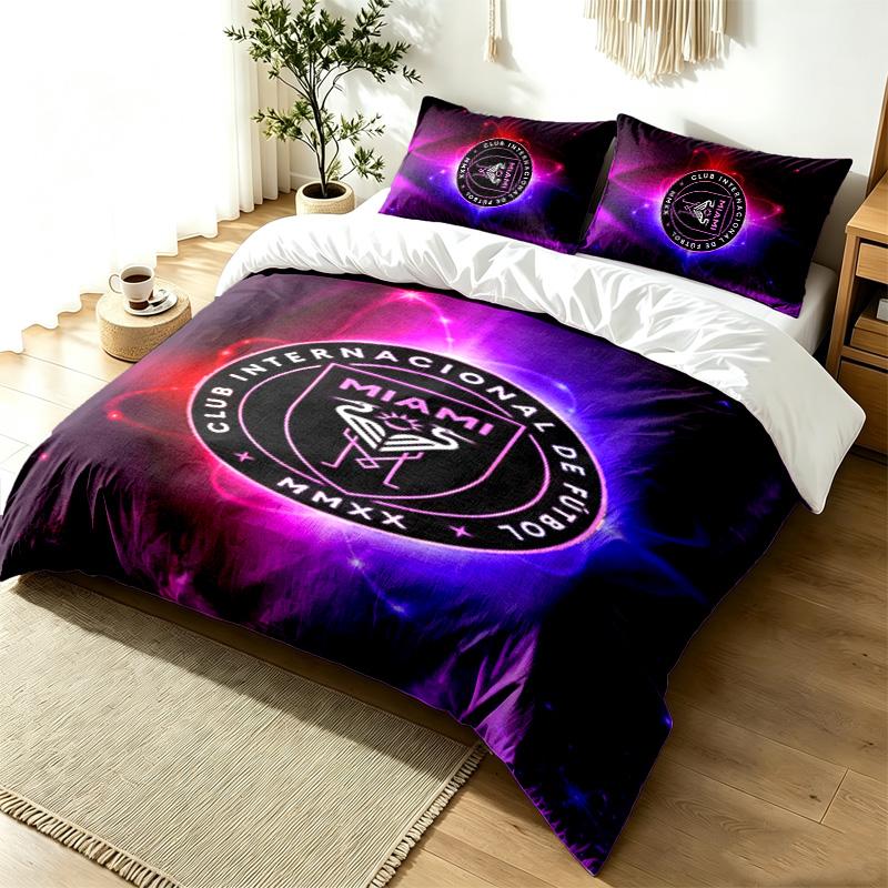 Inter de Miami 3pc Duvet Cover Set Simple Modern Bedding Set Wrinkle Resistant Soft Fabric All Season Use a perfect gift