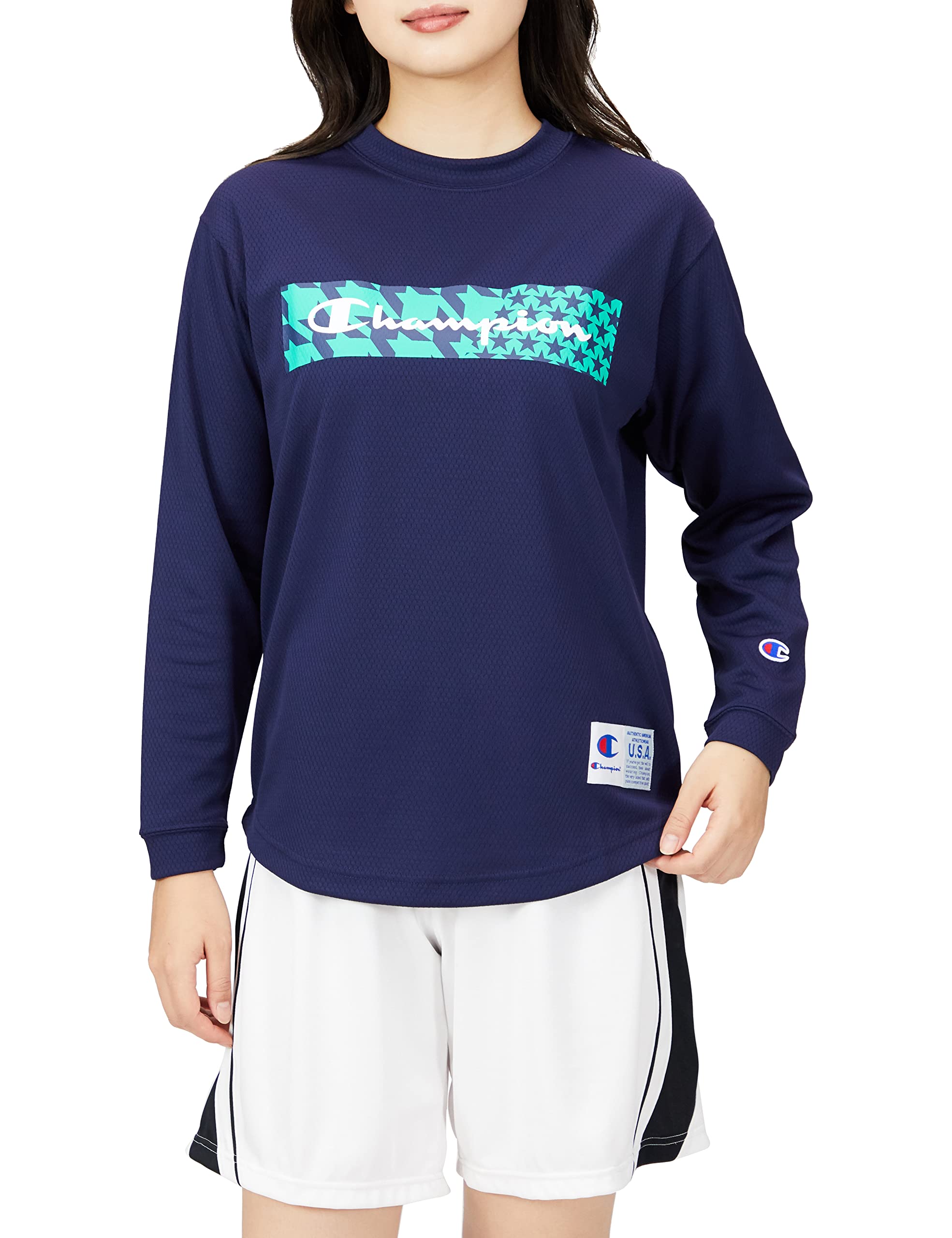 

Champion Long Sleeve Round Script Size M Women s T-Shirt, Neck, Warm, Logo, Navy, (CW-WB454)