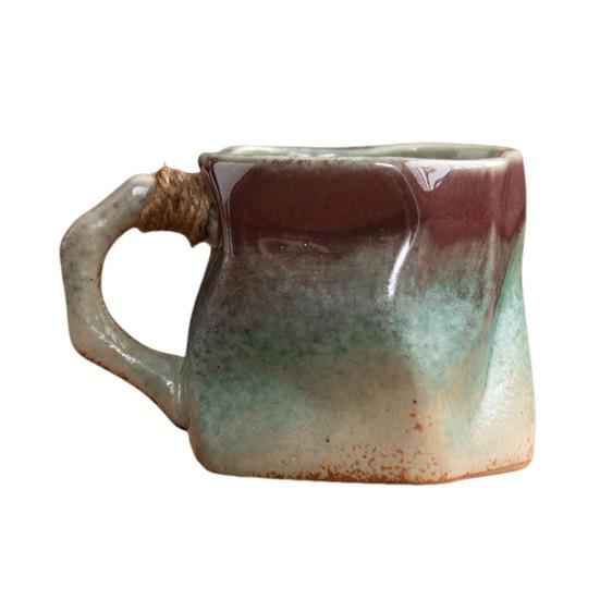 Handmade Ceramic Mug 320ml Vintage Tea Coffee Cup with Rattan Handle Creative Spiral Design Gradient Glaze Drinkware Home Decor Gifts