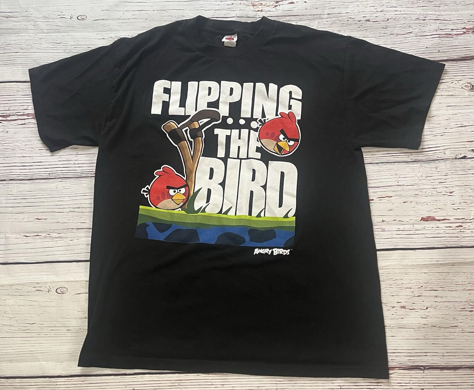Angry Birds Flipping The Bird Graphic Print T Shirt Men’s L Large Black Cotton M