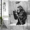 Funny Monkey Black and White Fun Animals in Bathtub Shower Curtain, Bathroom Decorative Shower Curtain, Waterproof Shower Curtai