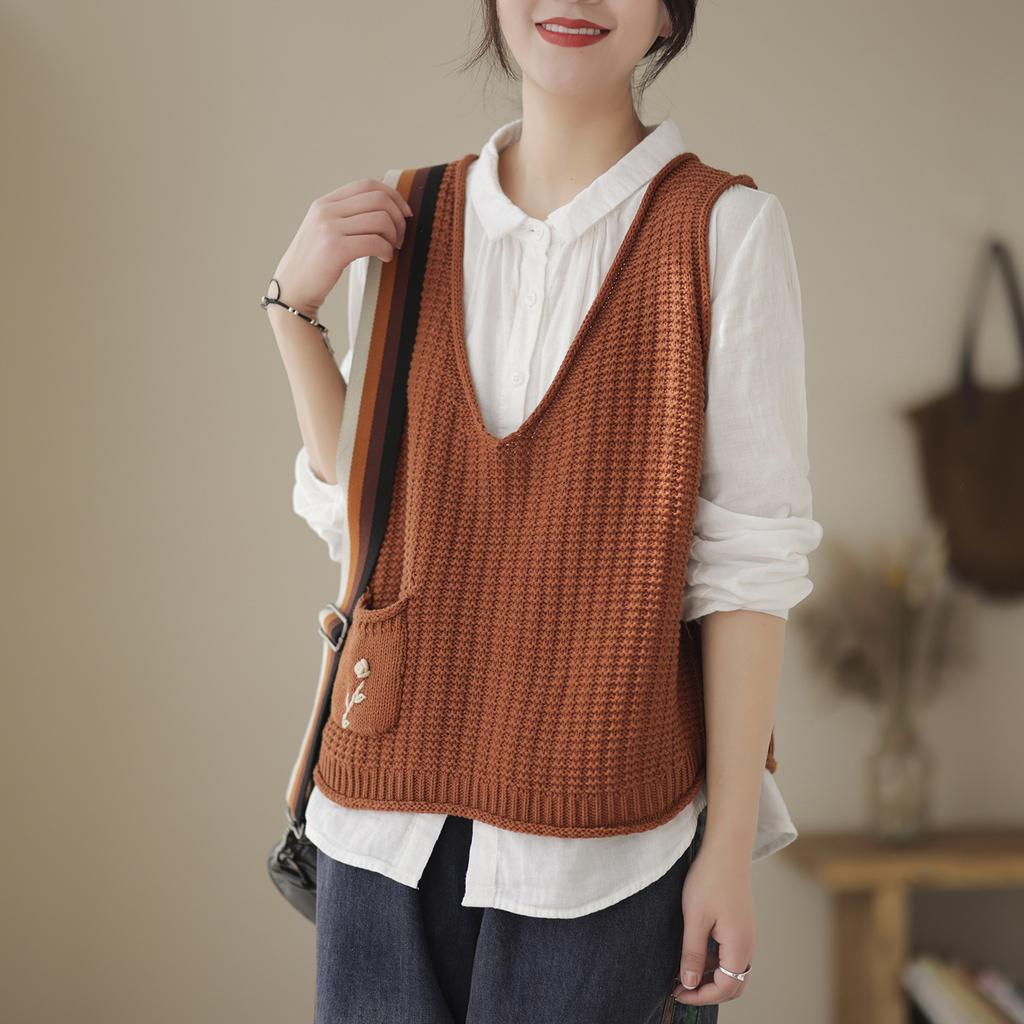 Knitted Vest Women Autumn Winter Knit Sweater Korean Style Loose Retro Waistcoat Sleeveless Jacket