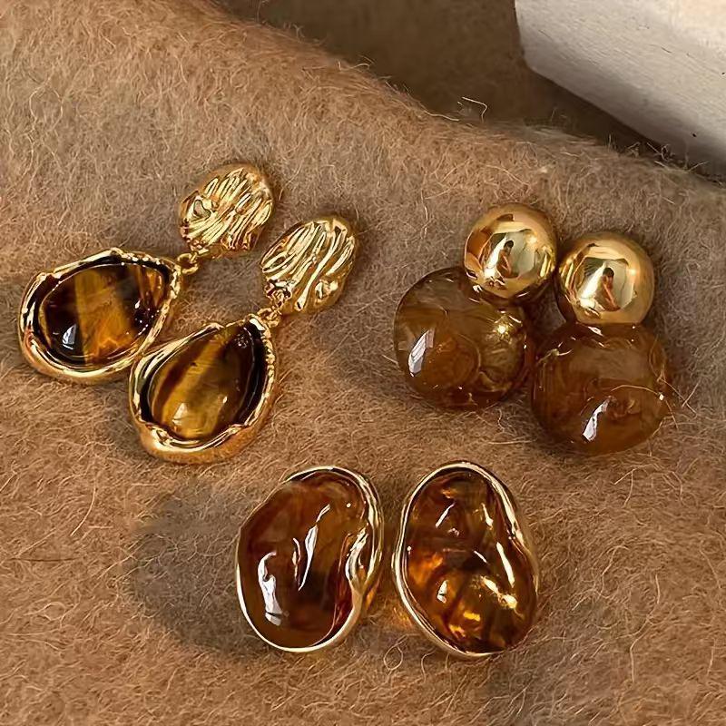 2026 Maillard Amber Earrings: High-End Ancient Style Design for Women