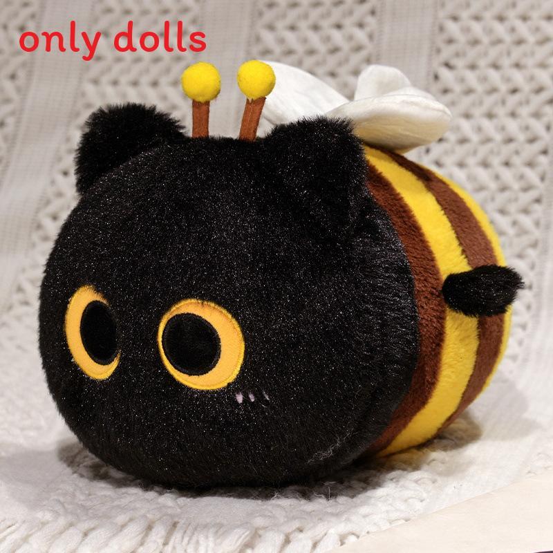 Cute Cat And Bee Plush Toy With Short Pile Fabric For Kids And Girls Gift
