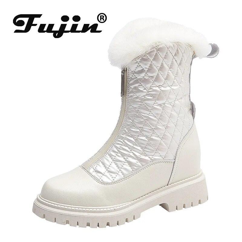 

Fujin/женские кожаные ботинки на пуху 5 см, теплые осенне-зимние плюшевые весенние женские ботинки на танкетке, модные туфли на скрытом каблуке-дымоходе 34 белый