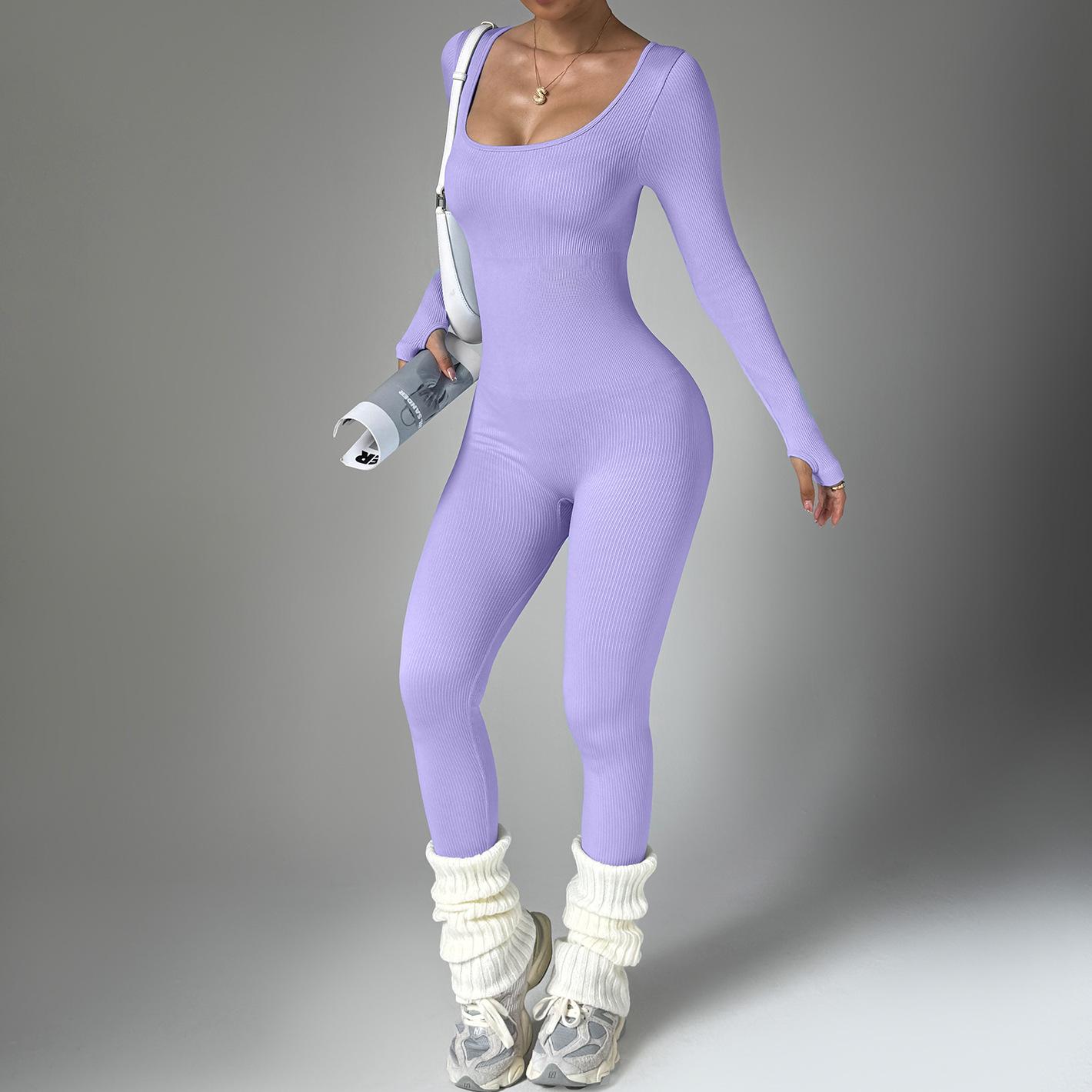 JYL Seamless Long Sleeve Jumpsuit One Piece Sports Outfit S