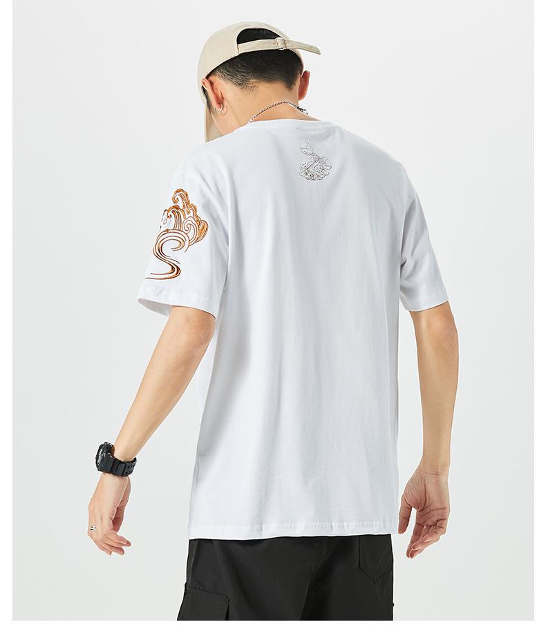 Pánské etnické bavlněné tričko s výšivkou kapra, krátký rukáv, volný střih, nadměrná velikost, styl národní vlny