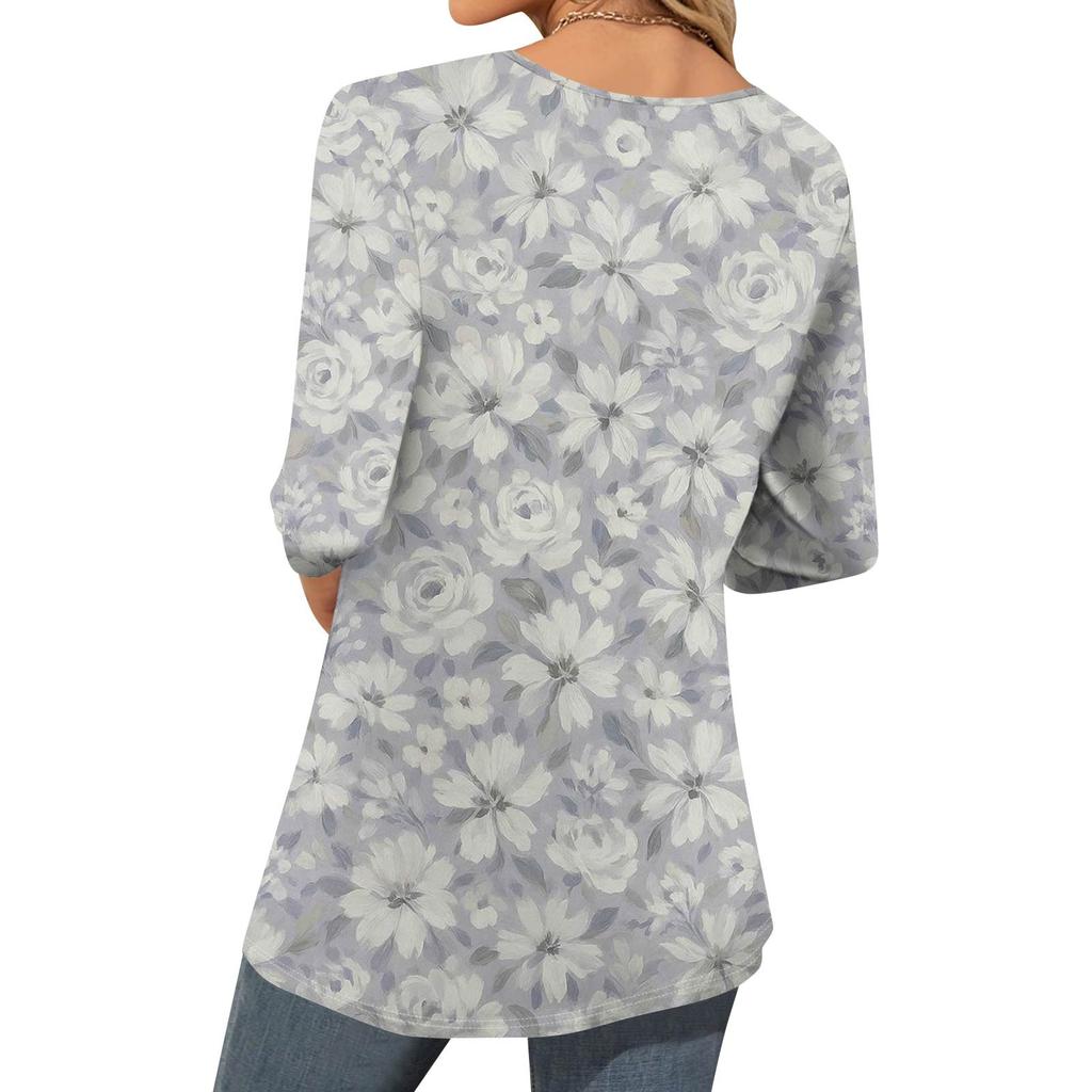 Women's Fashion Casual Three-quarter Sleeve Printing Round Neck Top