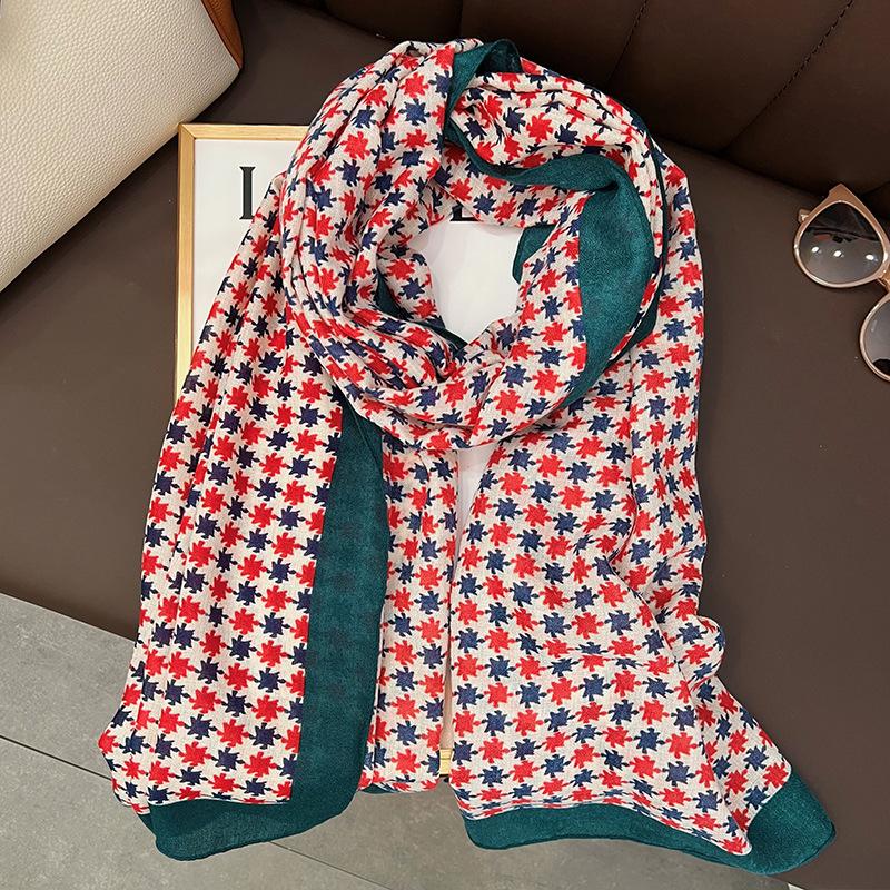 Clearance Autumn and Winter Cotton and Linen Scarf Manufacturers Wholesale European and American Fashion Rhombus Windmill Silk Scarf Sunscreen Large