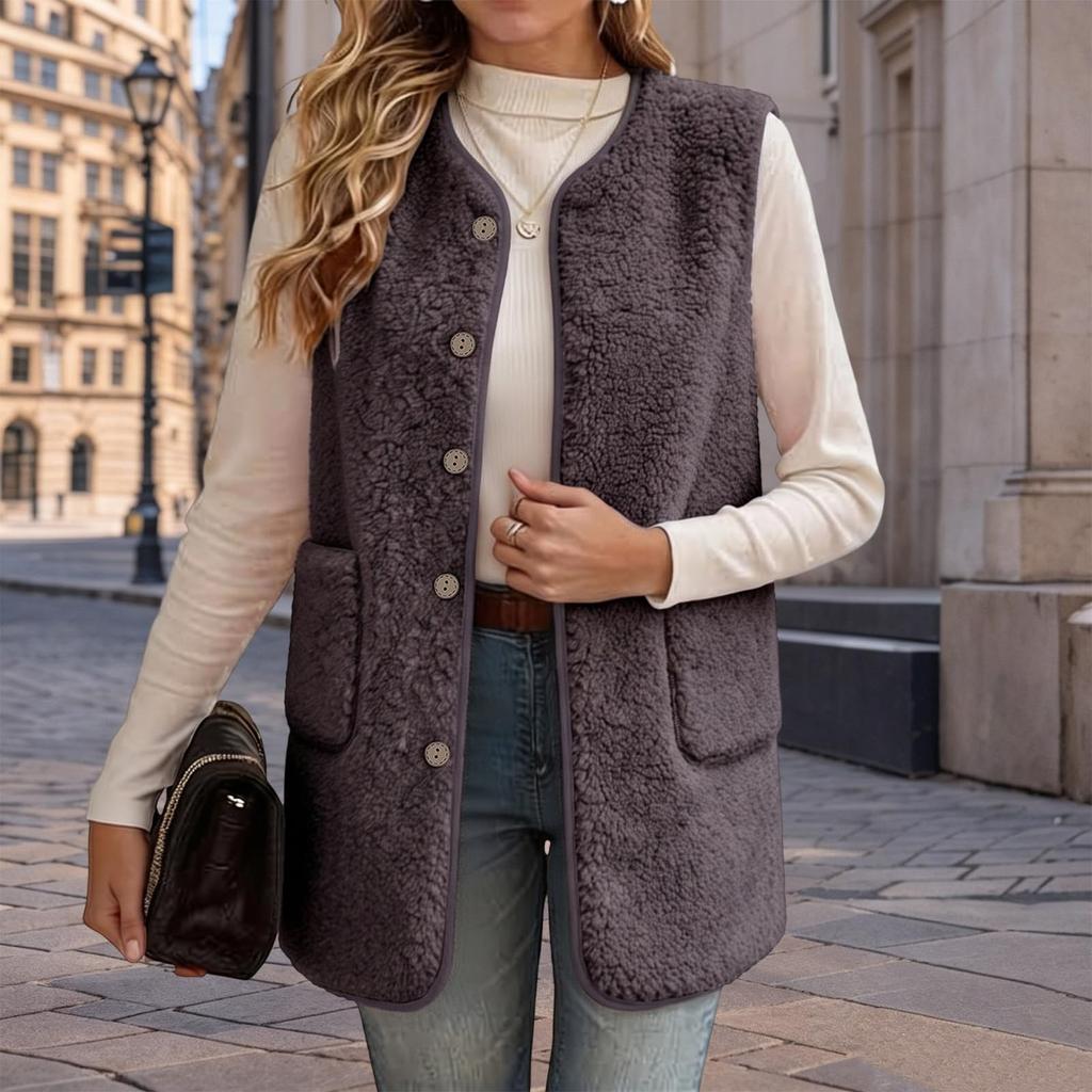 Fashionable Mid-Length Shearling Vest, Sleeveless Layering Outerwear for Cold