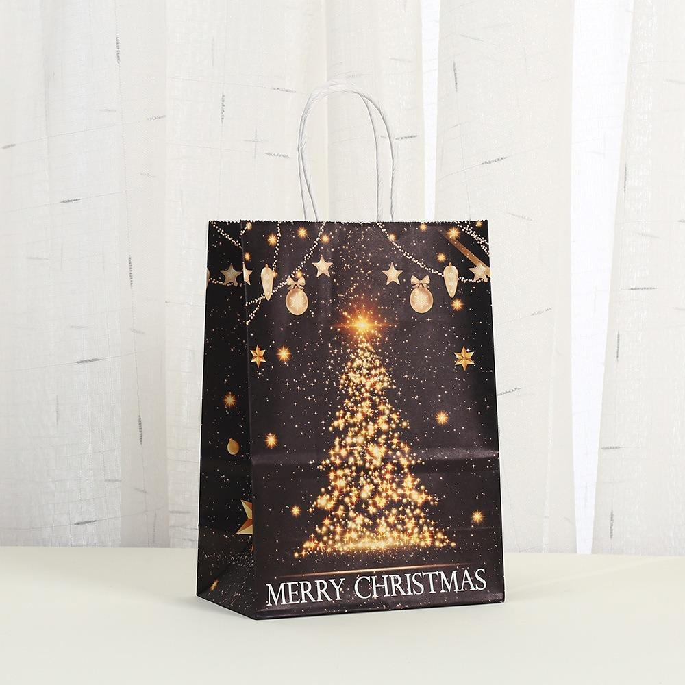6pcs Bronzing Christmas Kraft Paper Bags Elk Snowflake Gold Black Paper Gift Bags Party Decor Christmas Tree Gift Packaging Bags
