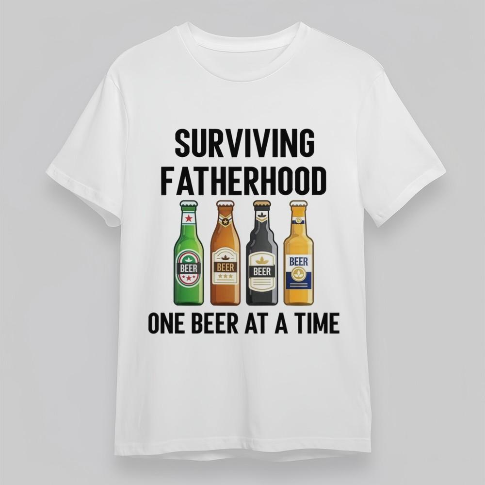 

Women s Oversize T-Shirt Surviving Fatherhood Humor Multicolor Beer Cotton Tee S