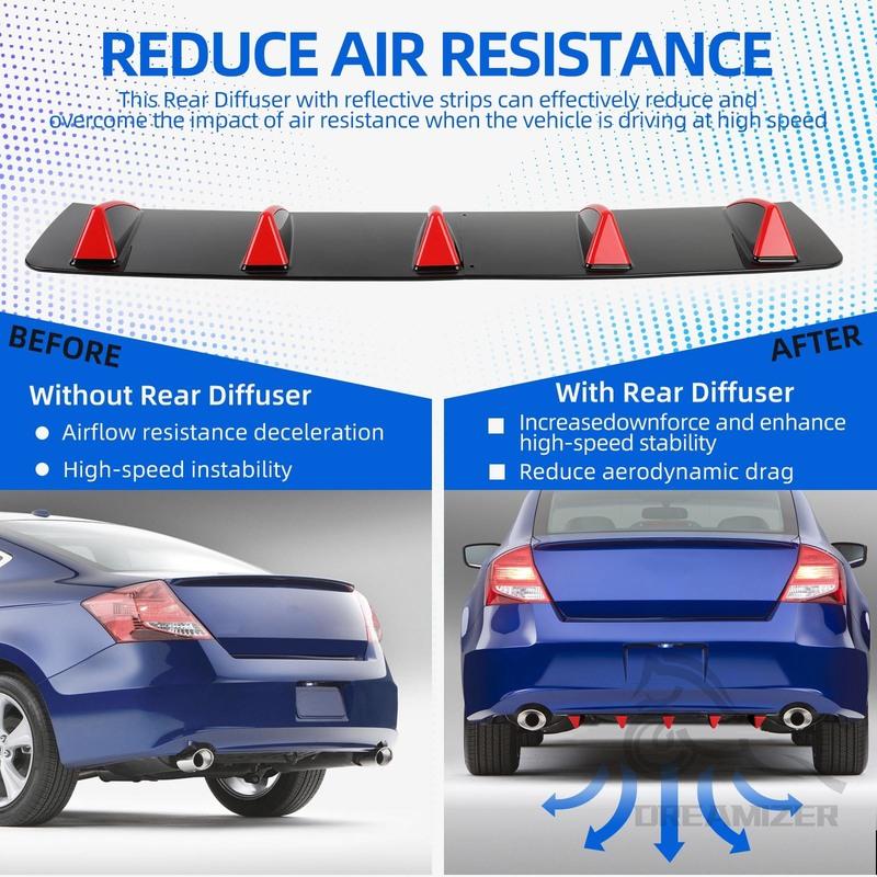 Universal Black Blue Red Shark Fin Three-Section Car Rear Bumper Lip 5-Fin Diffuser Universal Spoiler A Body Kit For Honda