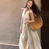 Seaside vacation blue neck sling dress children's summer new sleeveless waist skirt beach dress