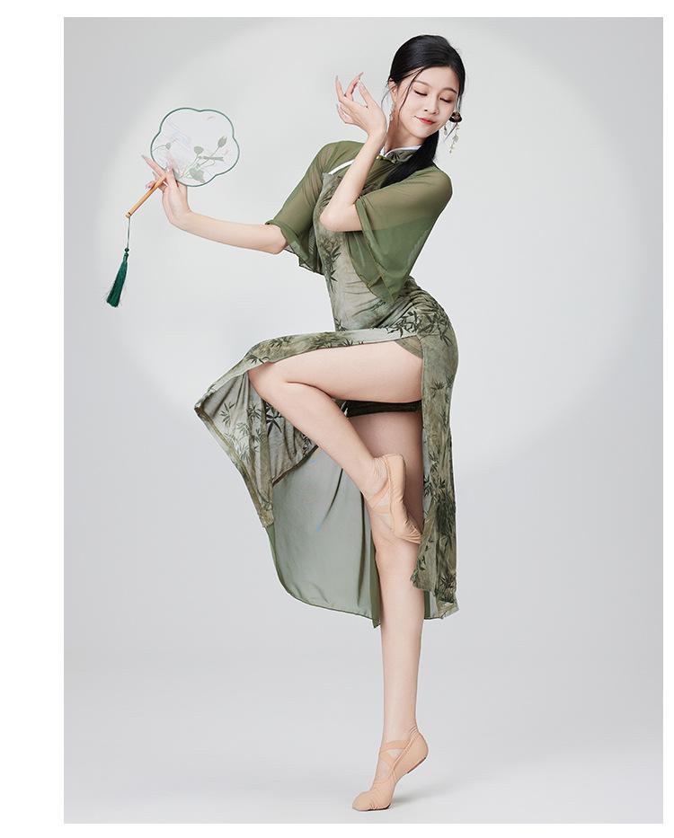 Women's Elastic Cheongsam Dance Costume - Classical Chinese Performance Attire