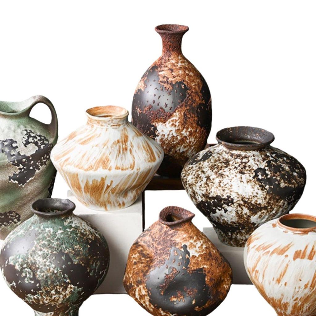 Wabi-Sabi Zen Style Mottled Retro Ceramic Vase - Mid-Century Nostalgic Pottery Jar